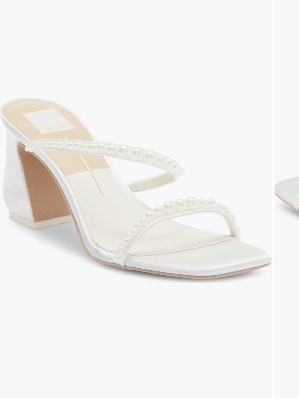 Dolce Vita White Pearl-Trim Block Heel Sandals